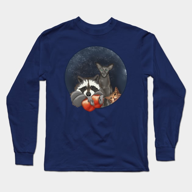 Raccoon and cats Long Sleeve T-Shirt by KateQR